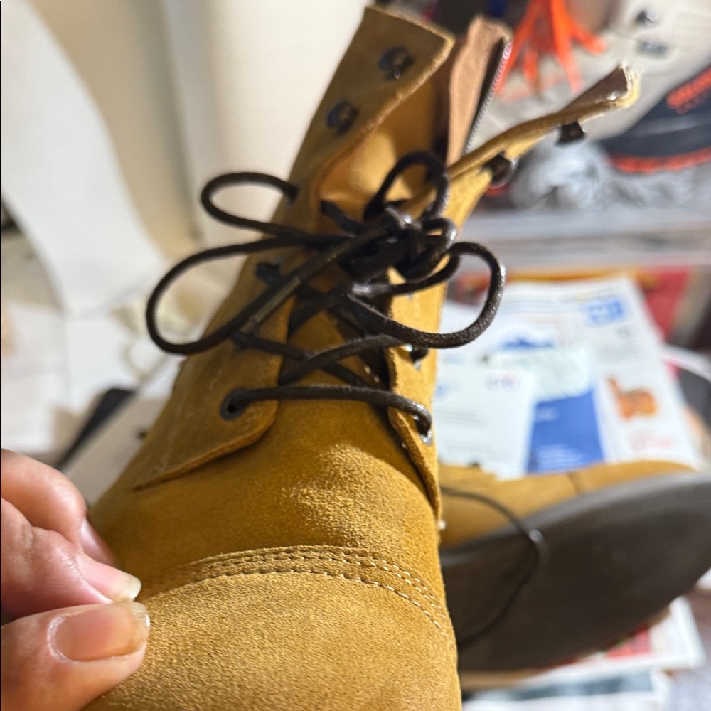 Tan Suede Lace-Up Boots handmade in Portugal - Picture 8 of 12